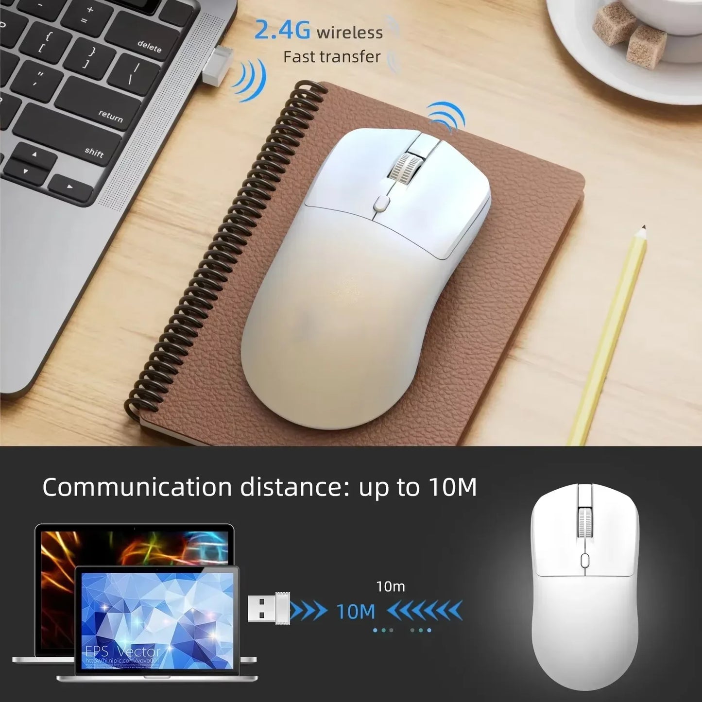 Mouse sem fio Kebidumei, 2.4G Bluetooth 5.4, recarregável, para uso em PC e laptop