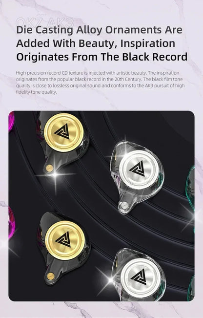 QKZ AK3 FiLe Wired Earphone with Microphone HiFi Music Monitor Bass Headphones Noise Cancelling Headset For Sport Gaming Earbuds