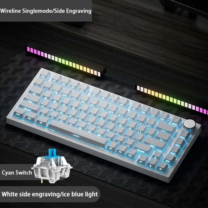 Teclado mecânico com fio AJAZZ AK820 com botões de volume rotativos e teclas hot-swappable para uso em escritório e casa.