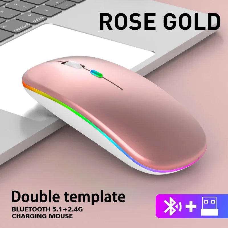 Mouse sem fio Bluetooth 2.4GHz recarregável, para PC e laptops