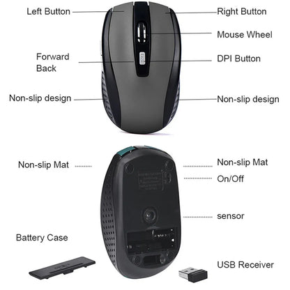 Mouse sem fio 2.4G, silencioso, para Macbook, PC e laptop.