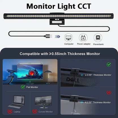 Luminária LED RGB para Monitor 44cm – Iluminação Confortável para Estudo, Trabalho e Games