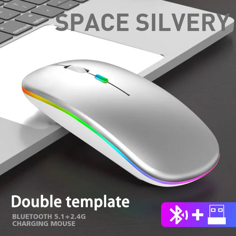 Mouse sem fio Bluetooth 2.4GHz recarregável, para PC e laptops