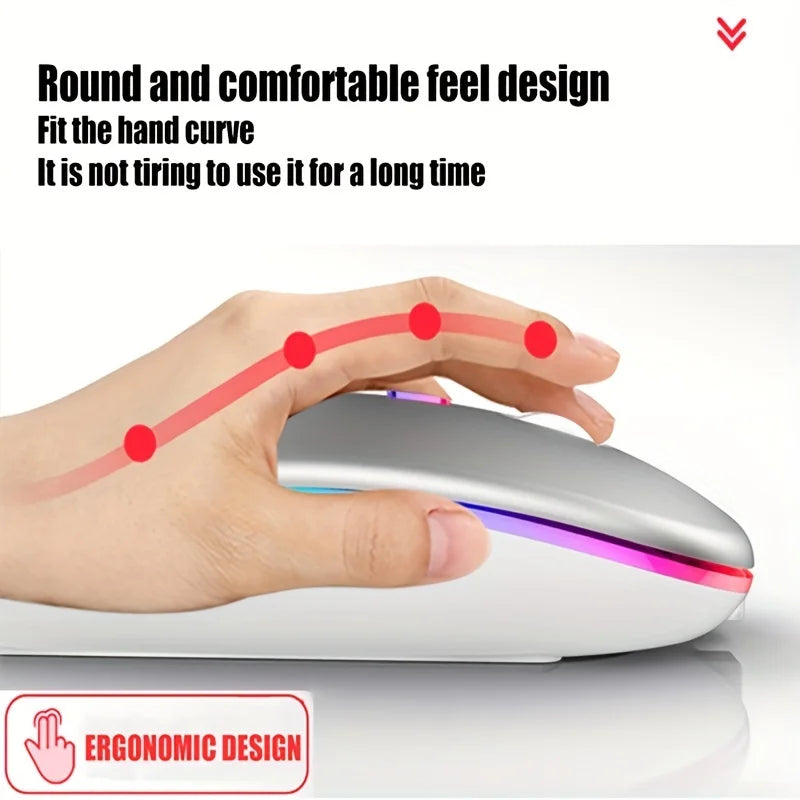 Mouse sem fio Bluetooth 2.4GHz recarregável, para PC e laptops