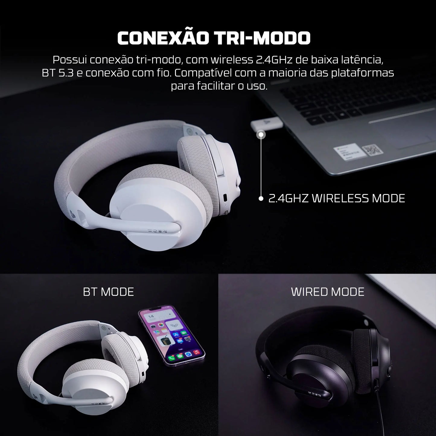 FANTECH TAMAGO II WHG04 Wired and Wireless Headset 40MM Big Driver 22 Hours Usage Time Headphones with Microphone ENC Headset