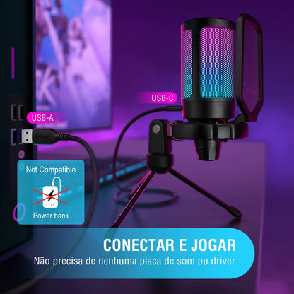 Microfone condensador USB FIFINE para jogos, compatível com PC, PS4, PS5 e MAC