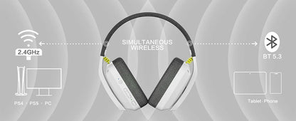 Headset Gamer Bluetooth BINNUNE BW06 com Microfone — PS5, PS4, PC, Mac — Sem Fio 2.4GHz