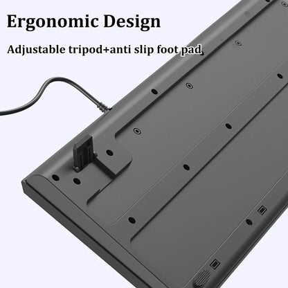 Teclado USB com fio, 104 teclas,  com membrana.