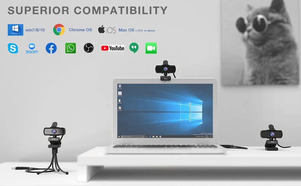 Webcam FIFINE Full HD 1440p para PC com microfone e tripé