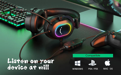 Headset Gamer Fifine H6 RGB 7.1 com Microfone – Áudio Imersivo para PC, PS4 e PS5
