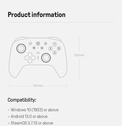 Controle 8BitDo Ultimate 2 Sem Fio – Alta Precisão com Joysticks TMR para PC e Android