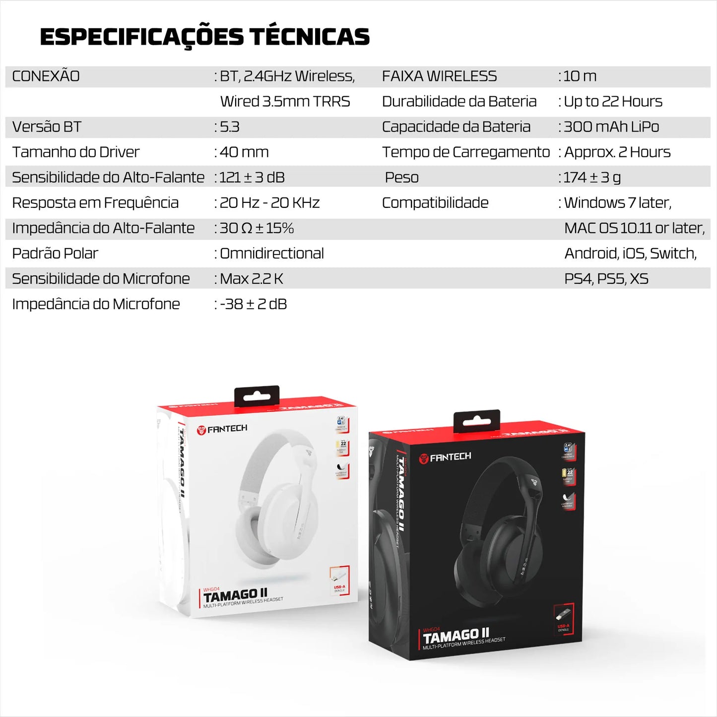 FANTECH TAMAGO II WHG04 Wired and Wireless Headset 40MM Big Driver 22 Hours Usage Time Headphones with Microphone ENC Headset