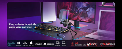 Microfone condensador USB FIFINE para jogos, compatível com PC, PS4, PS5 e MAC