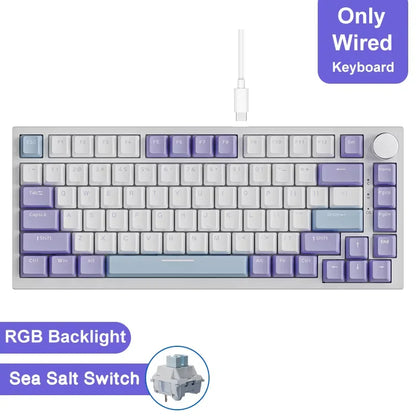 Teclado mecânico com fio AJAZZ AK820 com botões de volume rotativos e teclas hot-swappable para uso em escritório e casa.