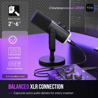 Microfone dinâmico FIFINE USB/XLR (AmpliGame-AM8).