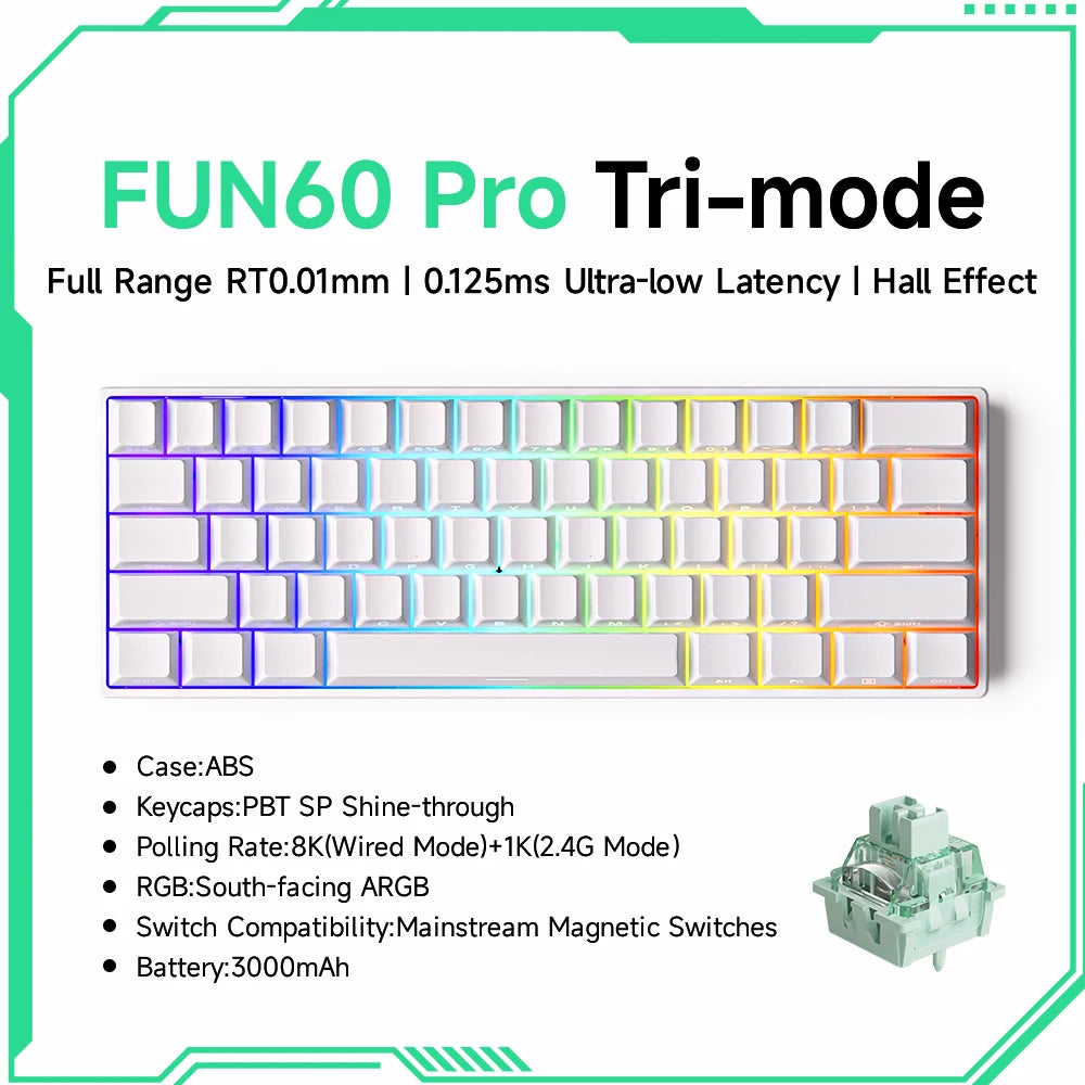 Teclado Mecanico , Akko MonsGeek FUN60 com Switch Magnético, 60%, com Resposta Rápida de 0,01mm, 8K ARGB HE/TMR