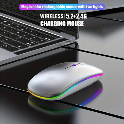 Mouse sem fio Bluetooth 2.4GHz recarregável, para PC e laptops