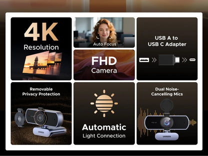 Webcam 4K FHD 1080P de 8MP para PC