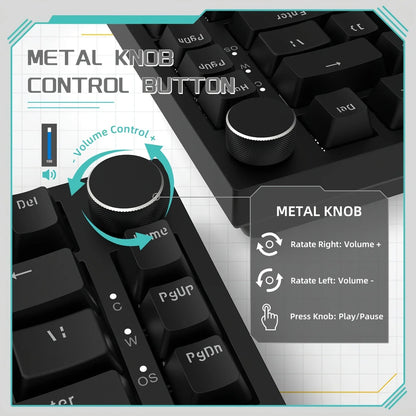 Teclado mecânico com fio AJAZZ AK820 com botões de volume rotativos e teclas hot-swappable para uso em escritório e casa.