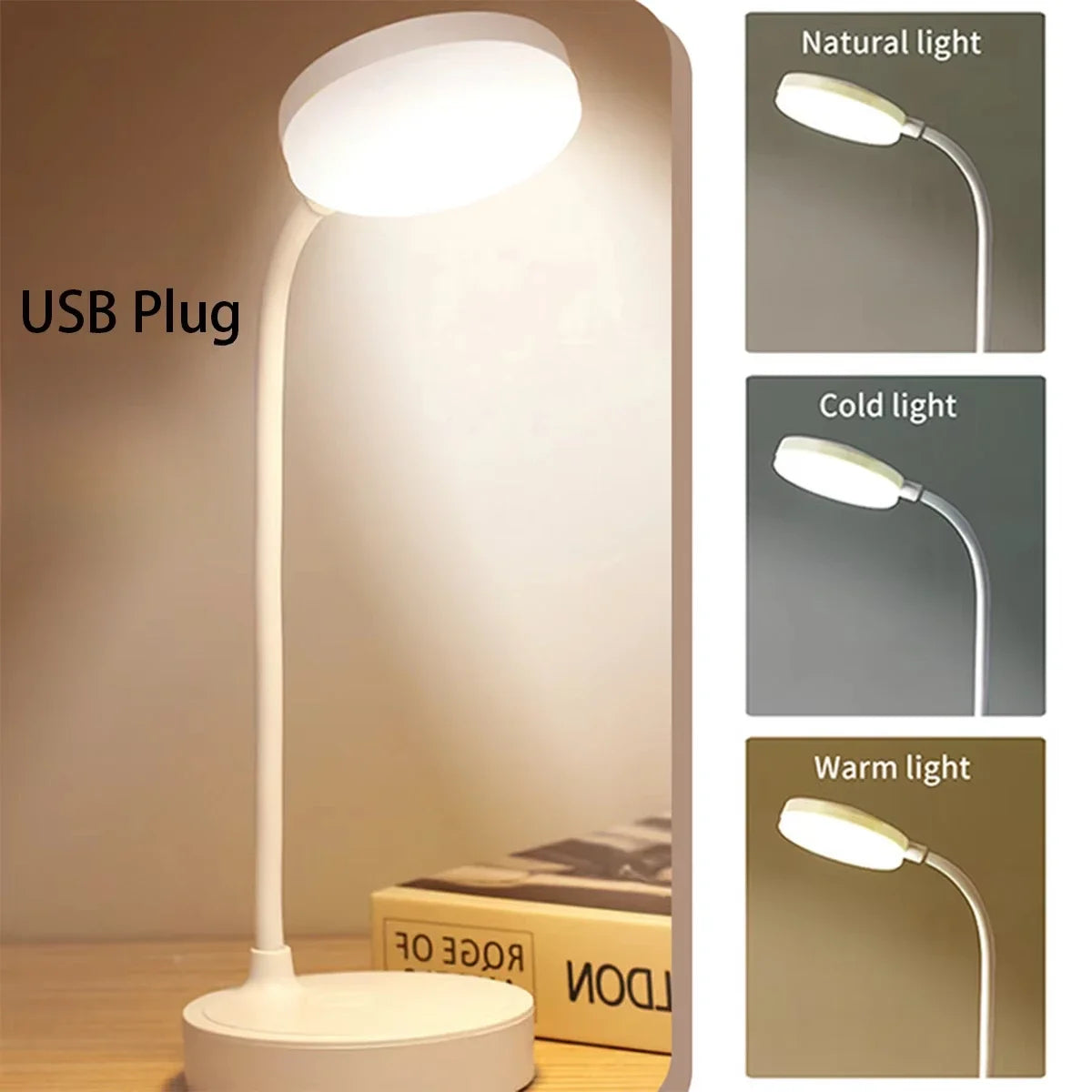 Luminária de mesa LED flexível com regulador de intensidade de 3 níveis