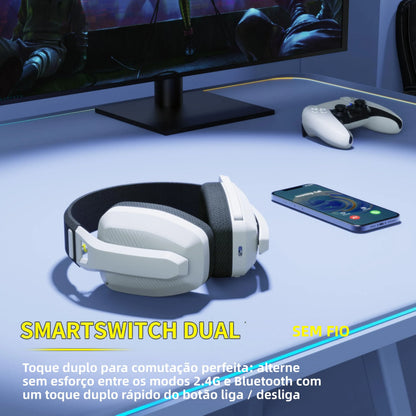 Headset Gamer Bluetooth BINNUNE BW06 com Microfone — PS5, PS4, PC, Mac — Sem Fio 2.4GHz