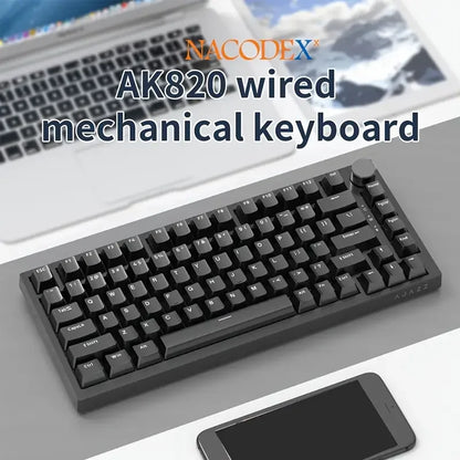 Teclado mecânico com fio AJAZZ AK820 com botões de volume rotativos e teclas hot-swappable para uso em escritório e casa.