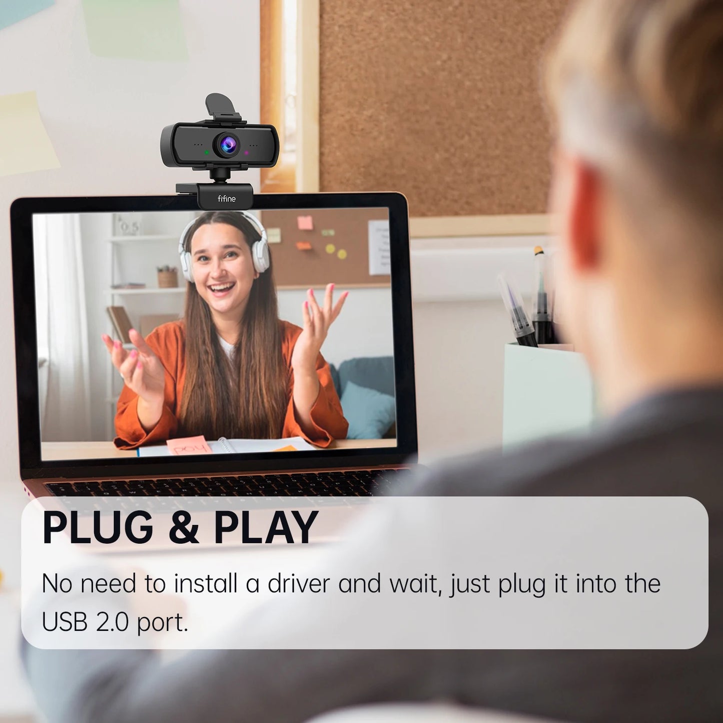 Webcam FIFINE Full HD 1440p para PC com microfone e tripé