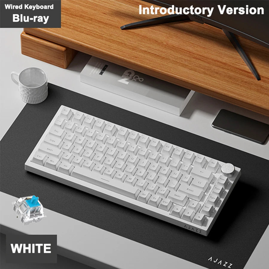 Teclado mecânico com fio AJAZZ AK820 com botões de volume rotativos e teclas hot-swappable para uso em escritório e casa.