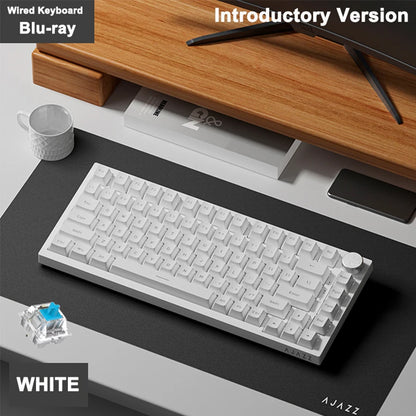 Teclado mecânico com fio AJAZZ AK820 com botões de volume rotativos e teclas hot-swappable para uso em escritório e casa.