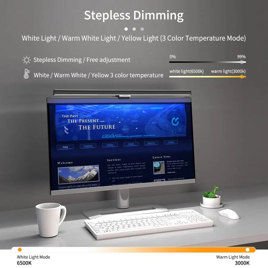 Light Bar de Monitor 50cm USB | Dimmer Stepless — Setup Clean para Home Office e Estudo
