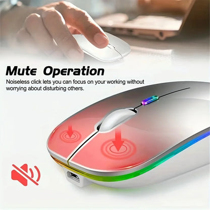 Mouse sem fio Bluetooth 2.4GHz recarregável, para PC e laptops