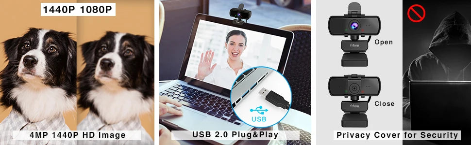 Webcam FIFINE Full HD 1440p para PC com microfone e tripé