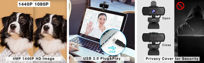 Webcam FIFINE Full HD 1440p para PC com microfone e tripé