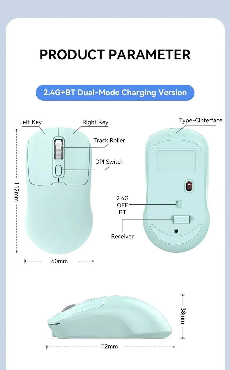 Mouse sem fio Kebidumei, 2.4G Bluetooth 5.4, recarregável, para uso em PC e laptop