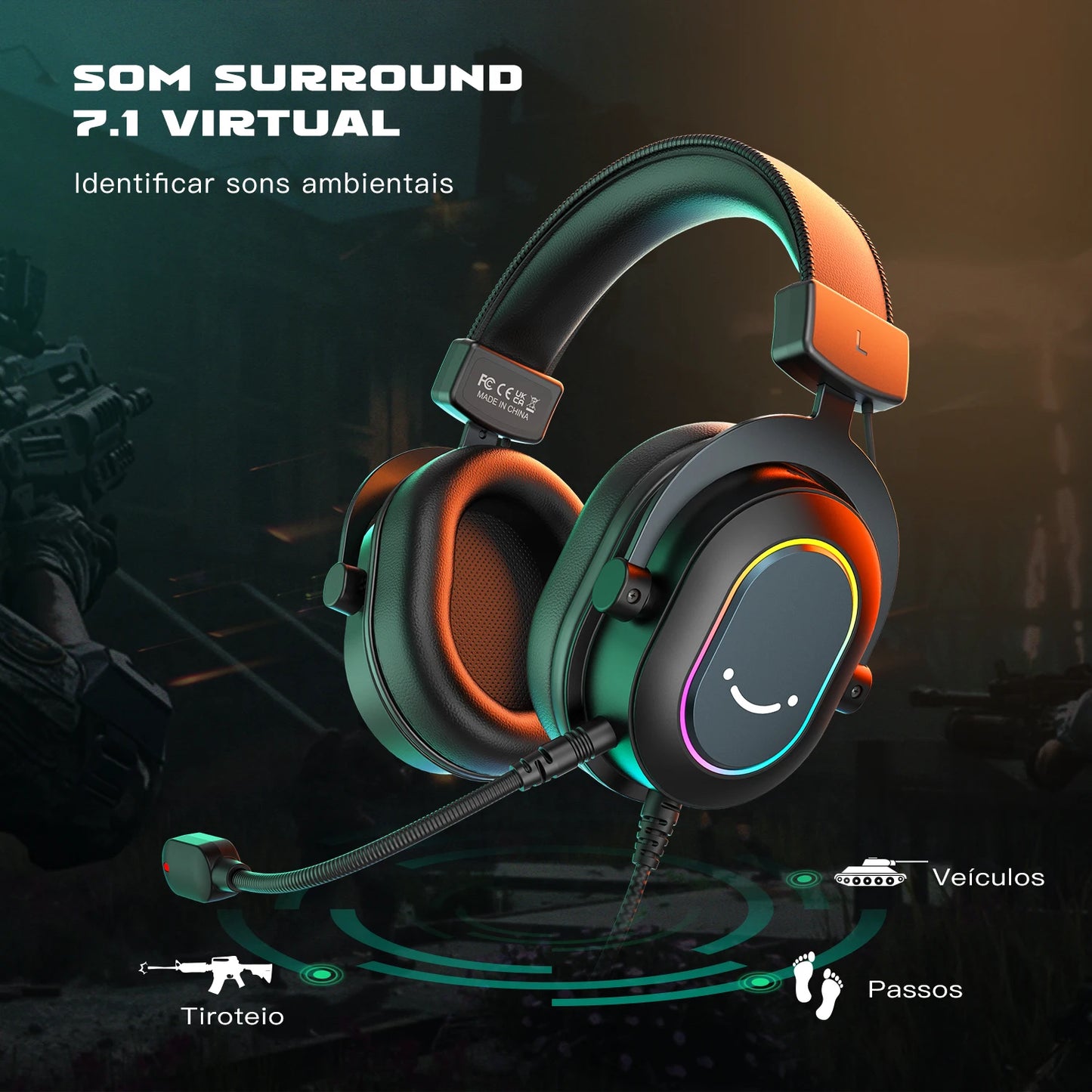 Headset Gamer Fifine H6 RGB 7.1 com Microfone – Áudio Imersivo para PC, PS4 e PS5