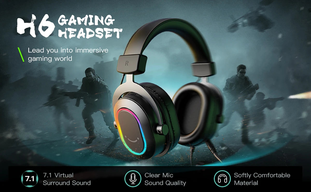 Headset Gamer Fifine H6 RGB 7.1 com Microfone – Áudio Imersivo para PC, PS4 e PS5