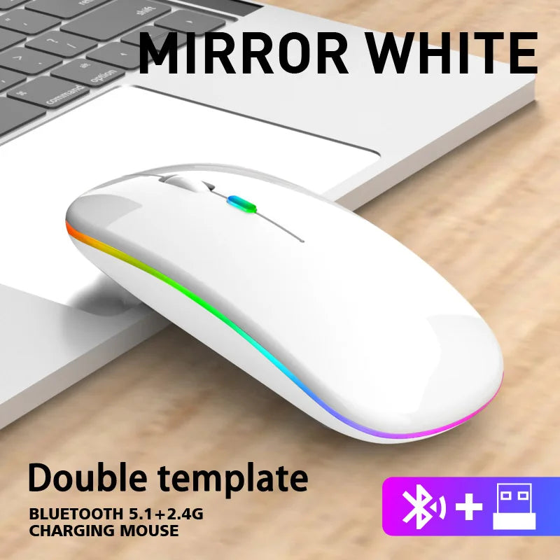 Mouse sem fio Bluetooth 2.4GHz recarregável, para PC e laptops