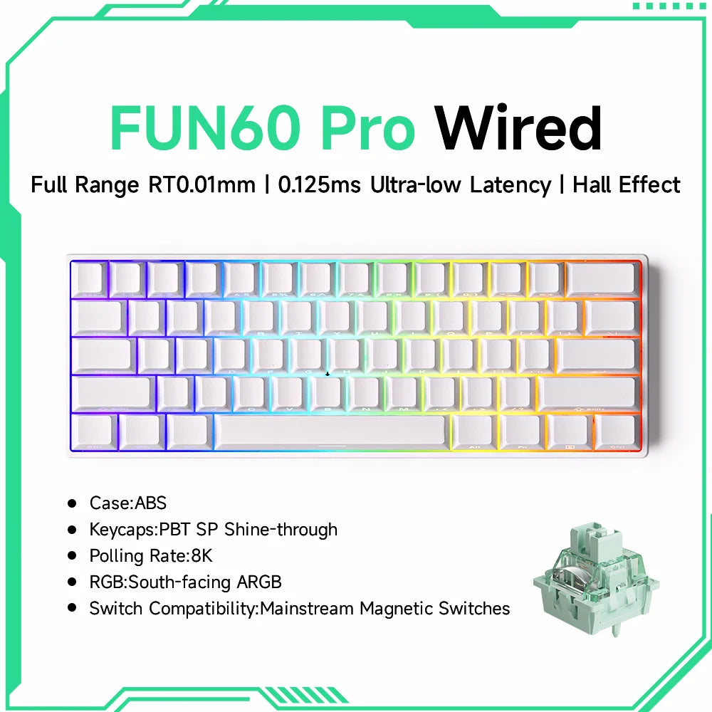 Teclado Mecanico , Akko MonsGeek FUN60 com Switch Magnético, 60%, com Resposta Rápida de 0,01mm, 8K ARGB HE/TMR