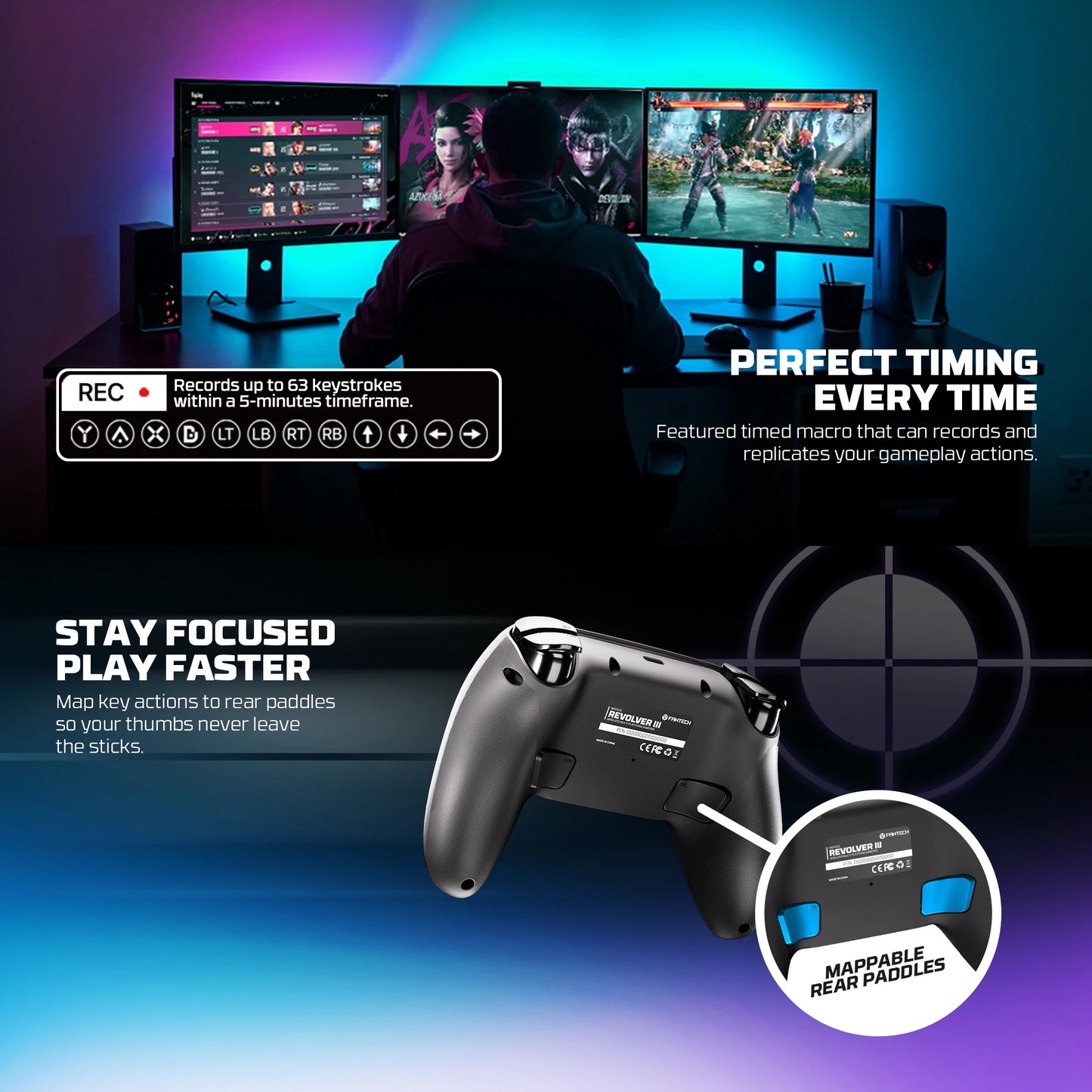 Controle Gamer Sem Fio FANTECH REVOLVER III WGP12S — Hall Effect, Giroscópio, 1000Hz — PS4 e PC