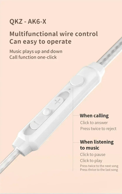 QKZ AK3 FiLe Wired Earphone with Microphone HiFi Music Monitor Bass Headphones Noise Cancelling Headset For Sport Gaming Earbuds