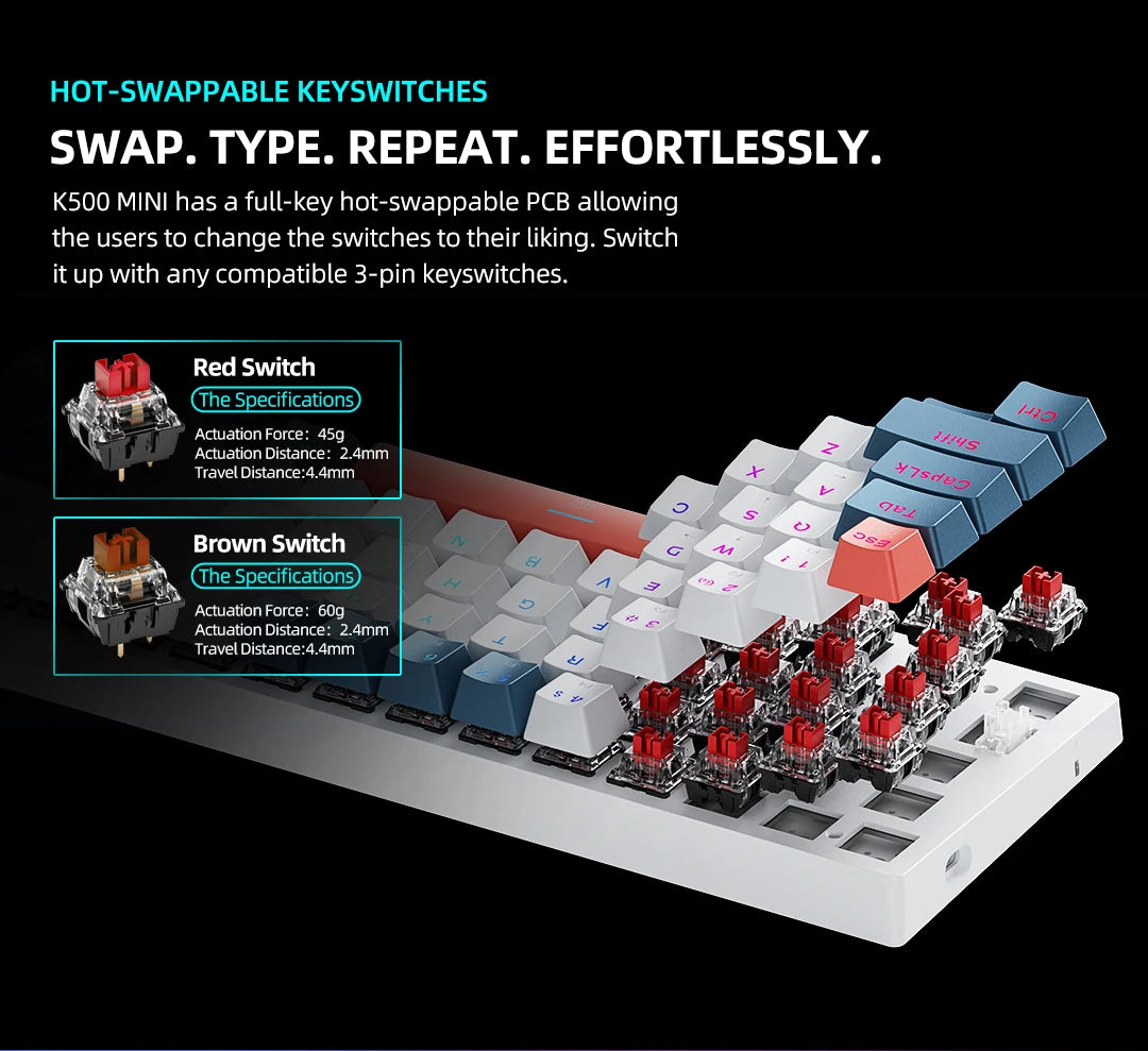 Teclado Mecânico Machenike K500-B61 60% – RGB e Switches Hot-Swap para Setup Gamer