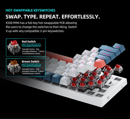 Teclado Mecânico Machenike K500-B61 60% – RGB e Switches Hot-Swap para Setup Gamer