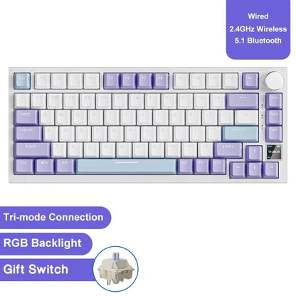 Teclado mecânico com fio AJAZZ AK820 com botões de volume rotativos e teclas hot-swappable para uso em escritório e casa.