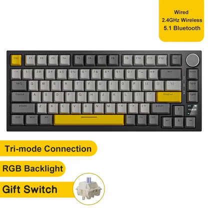 Teclado mecânico com fio AJAZZ AK820 com botões de volume rotativos e teclas hot-swappable para uso em escritório e casa.