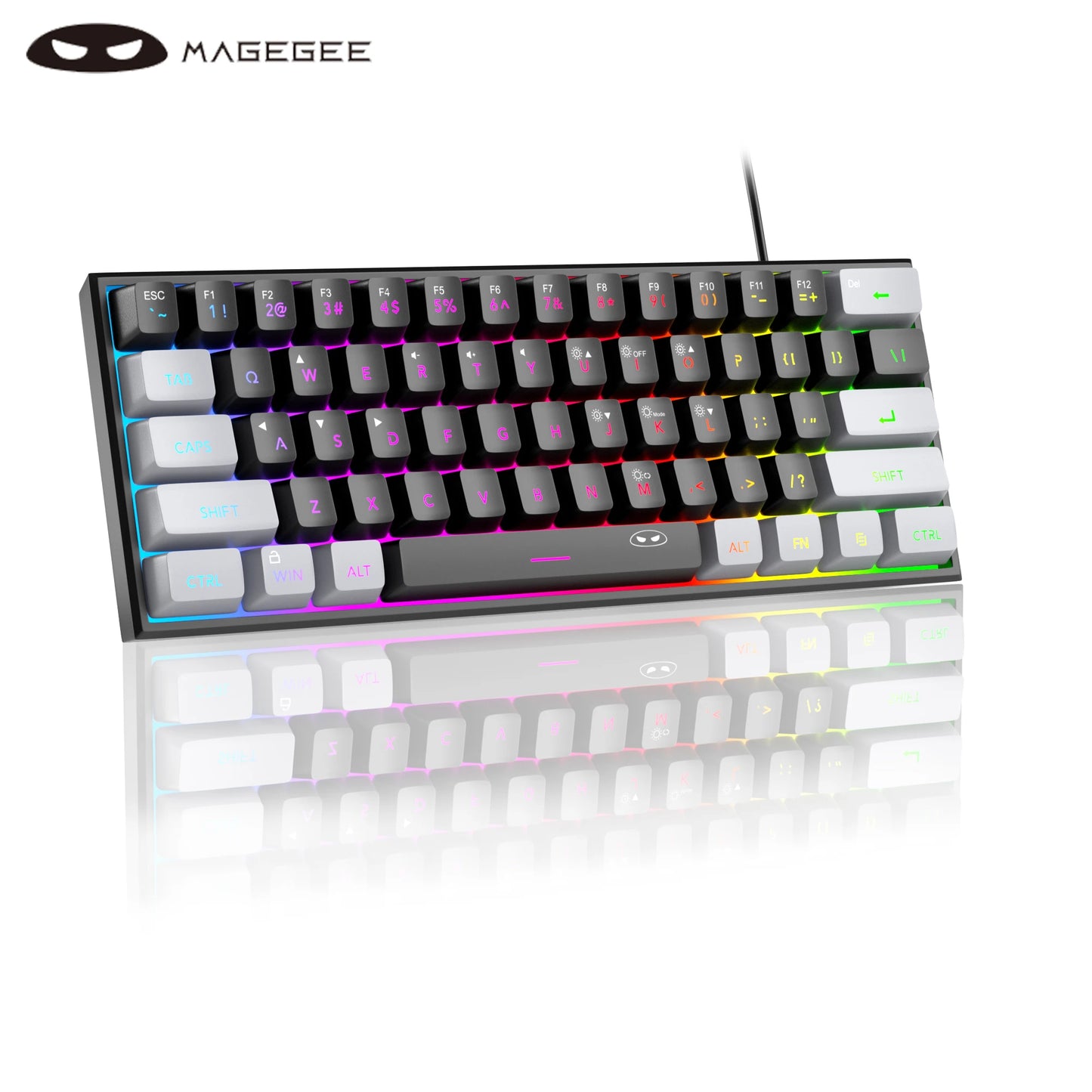 Teclado MageGee 60% RGB – Compacto e Confortável para Trabalho e Setup Gamer
