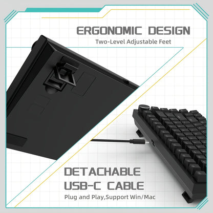 Teclado mecânico com fio AJAZZ AK820 com botões de volume rotativos e teclas hot-swappable para uso em escritório e casa.