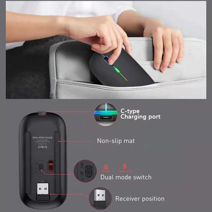 Mouse sem fio Bluetooth 2.4GHz recarregável, para PC e laptops