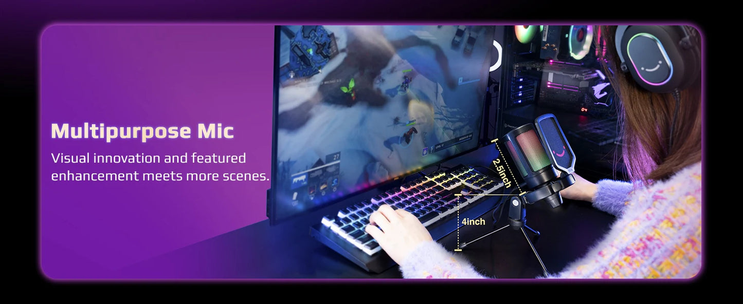 Microfone condensador USB FIFINE para jogos, compatível com PC, PS4, PS5 e MAC
