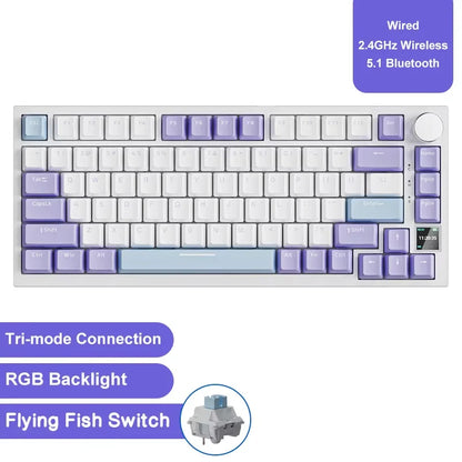 Teclado mecânico com fio AJAZZ AK820 com botões de volume rotativos e teclas hot-swappable para uso em escritório e casa.