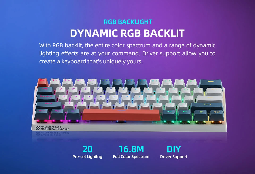 Teclado Mecânico Machenike K500-B61 60% – RGB e Switches Hot-Swap para Setup Gamer